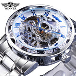 Winner Transparent Fashion Diamond Display Luminous Hands Gear Movement Retro Royal Design Men Mechanical Skeleton Wrist Watches