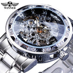 Winner Transparent Fashion Diamond Display Luminous Hands Gear Movement Retro Royal Design Men Mechanical Skeleton Wrist Watches