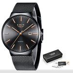 LIGE Fashion Top Luxury Brand Men Full Stainless Steel Mesh Strap Business Watches Mens Quartz Clock Men Watch Relogio Masculino