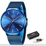 LIGE Fashion Top Luxury Brand Men Full Stainless Steel Mesh Strap Business Watches Mens Quartz Clock Men Watch Relogio Masculino