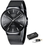 LIGE Fashion Top Luxury Brand Men Full Stainless Steel Mesh Strap Business Watches Mens Quartz Clock Men Watch Relogio Masculino