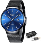 LIGE Fashion Top Luxury Brand Men Full Stainless Steel Mesh Strap Business Watches Mens Quartz Clock Men Watch Relogio Masculino